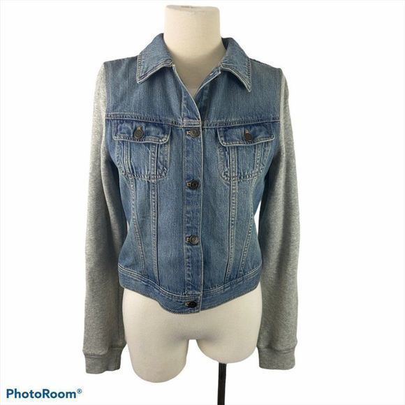 NWOT CHAPS Knit Sleeve Denim Jean Jacket - Picture 8 of 8